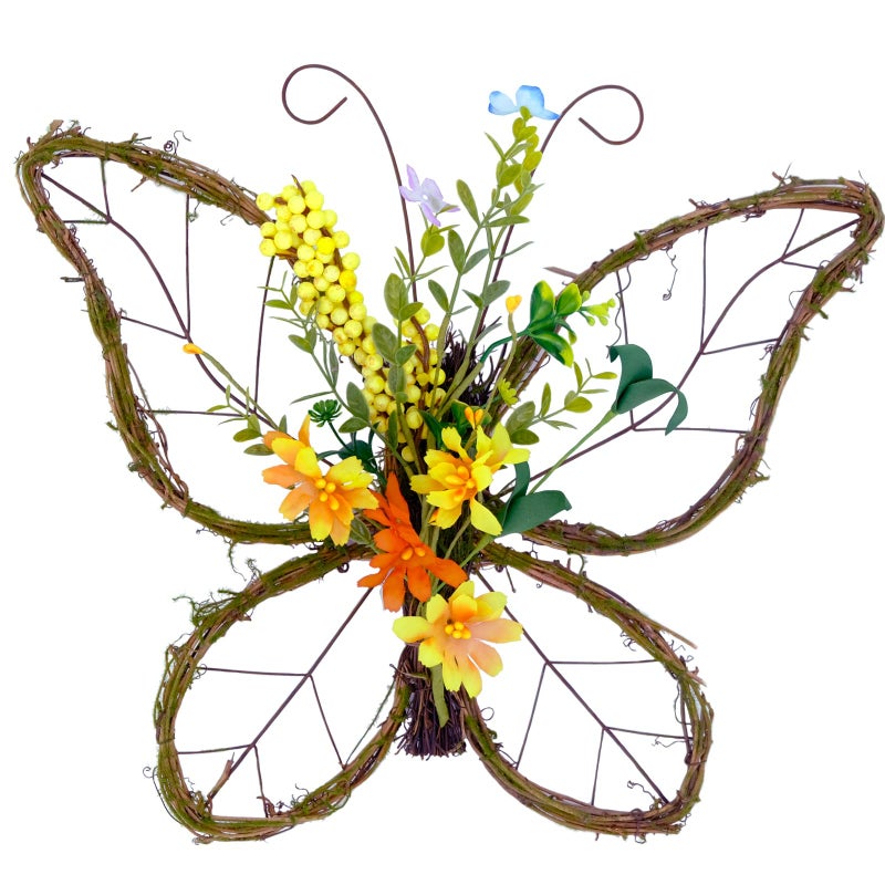 idyllic Butterfly Shaped Wreath with Pastel Berries and Floral Spring Artificial Wreaths for Front Door Decor - Image 1